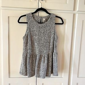 Amadi (Anthropologie) Black&White Tweedy Peplum Shell, Size SM